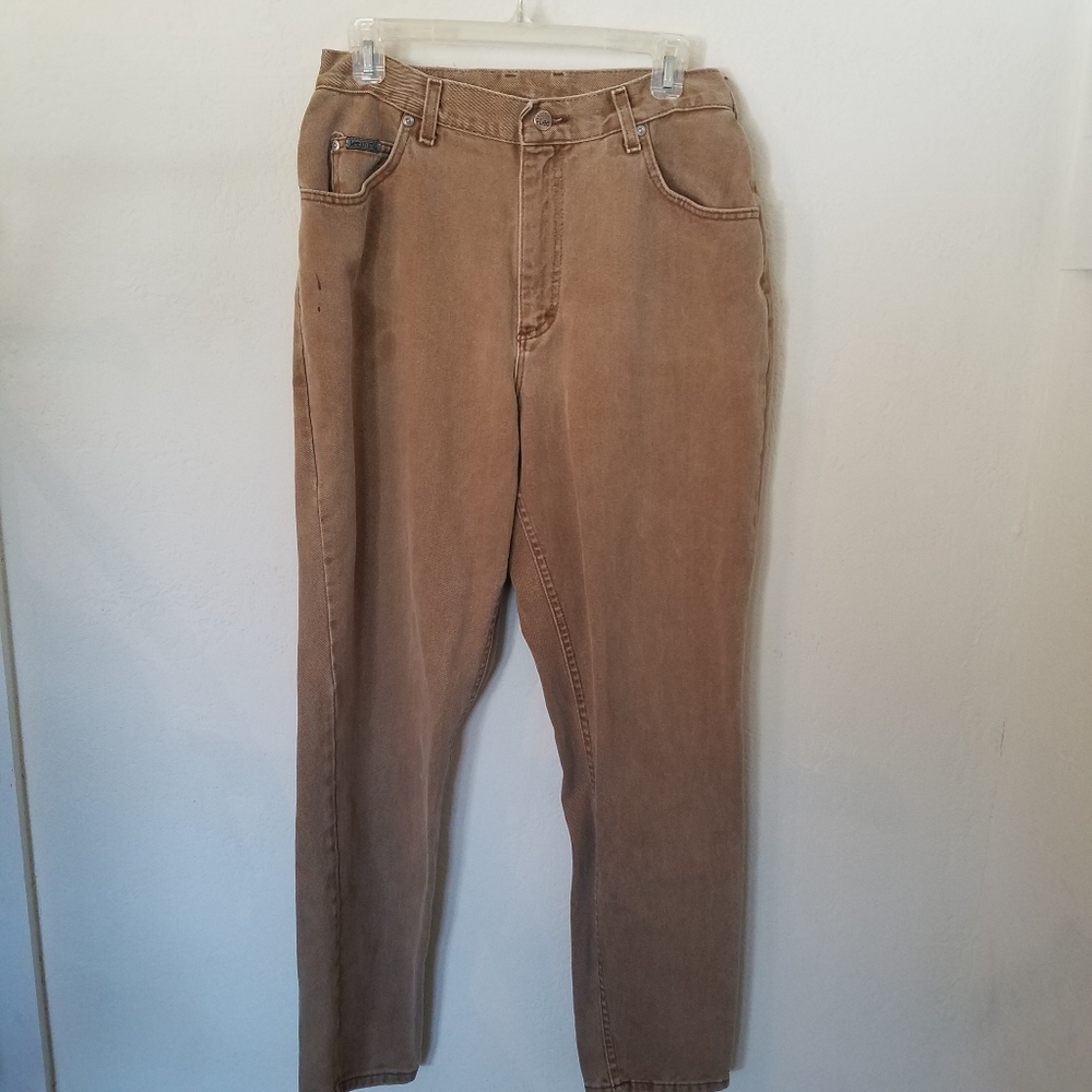 Vintage Lee Riveted Womens Jeans Tapered Leg Highwaisted Sz 14 Khaki Distressed.